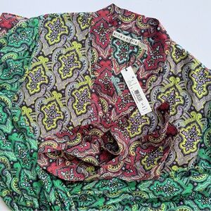 NWT Alice + Olivia Sheila Crest Tile Multicolor Paisley Tie Neck Blouse Top XL